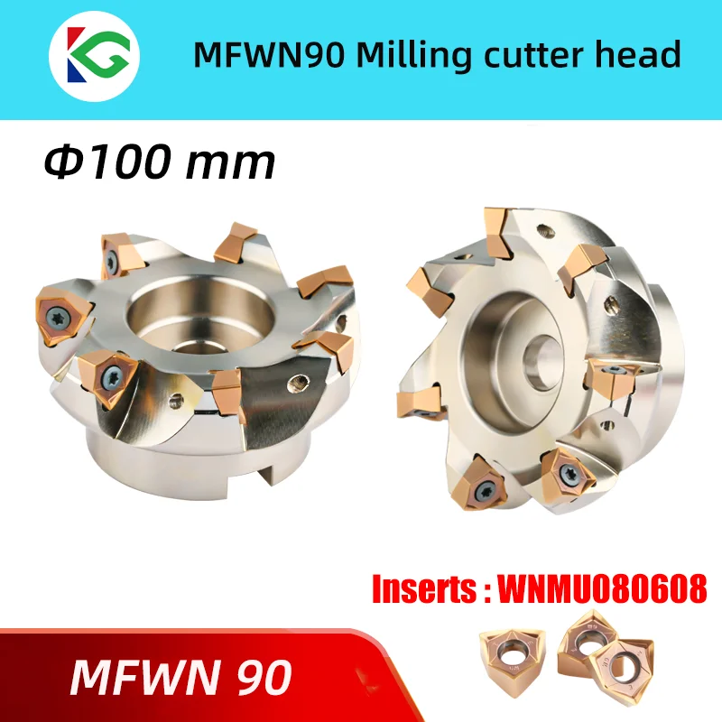 MFWN90 Face Milling Cutter Head 100mm MFWN 90 Degree Milling Cutter Double Sided Hexagonal Heavy Cutting For WNMU080608 Inserts