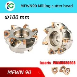 MFWN90 Face Milling Cutter Head 100mm MFWN 90 Degree Milling Cutter Double Sided Hexagonal Heavy Cutting For WNMU080608 Inserts