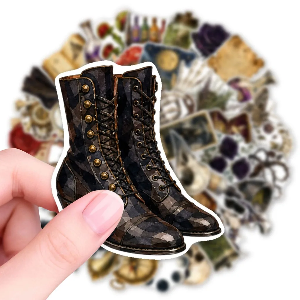 50 Stück Mittelalterliche Gotische Mysteriöse Aufkleber-Packung Vintage Alte Seite Giftrose Mondphasen-Muster Aufkleber Goldene Erinnerungsaufkleber – Detail 4