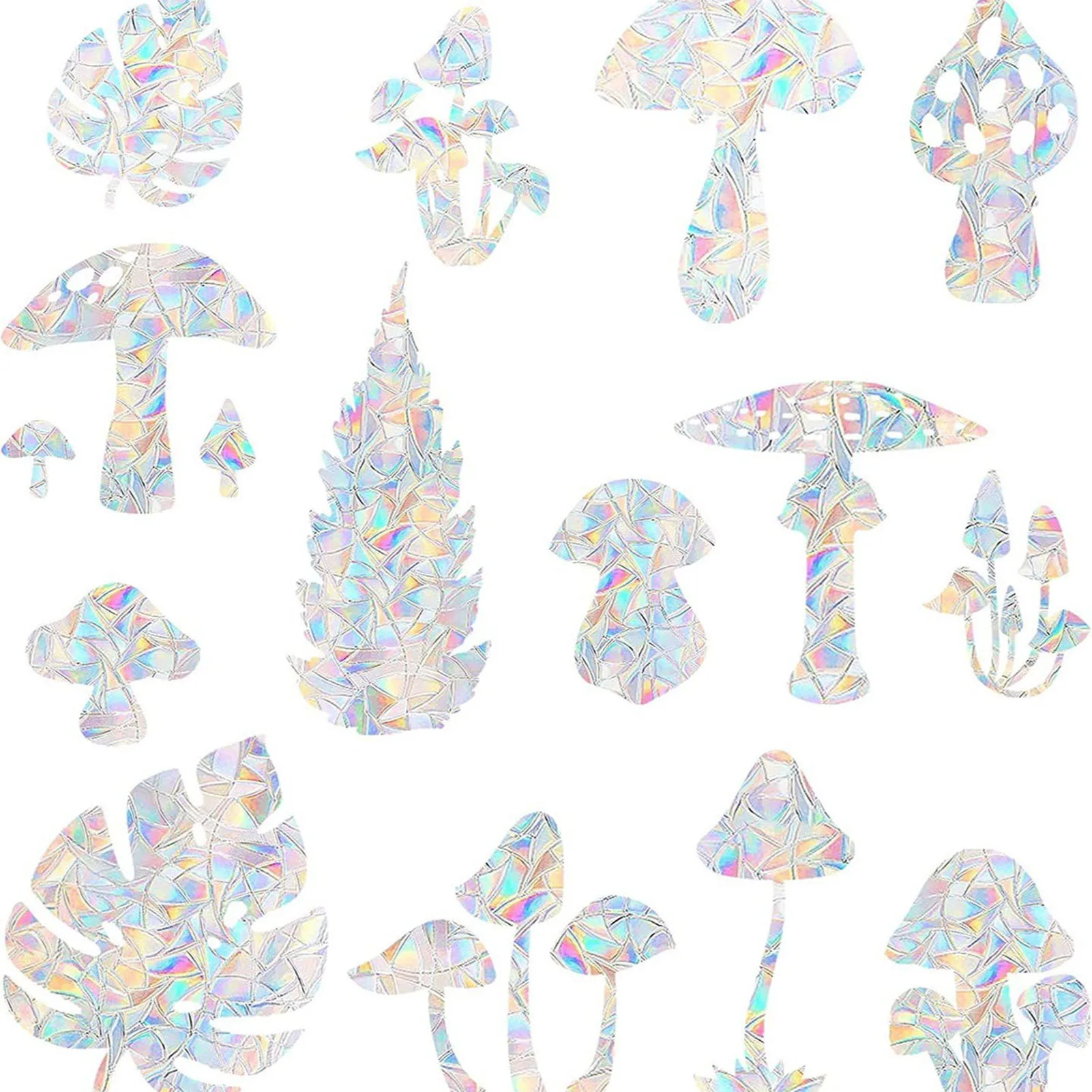 Mushroom and Leaf Window Clings Non Adhesive Prismatic Vinyl Window Clings Stop Birds from Hitting Windows CLH@8