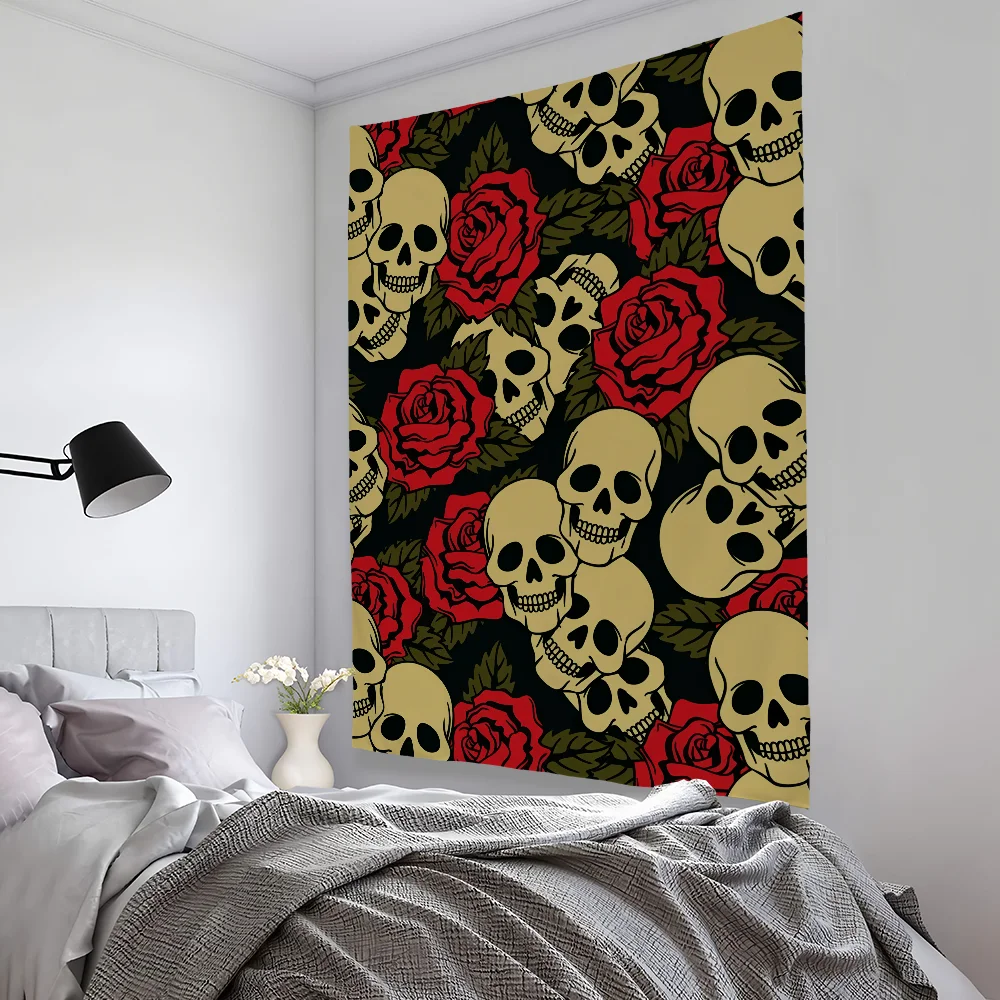 

Skull Flowers Cool Tapestry Bedroom Living Bar Garden Outdoor Microfiber Festival Decoration Background Art Banner