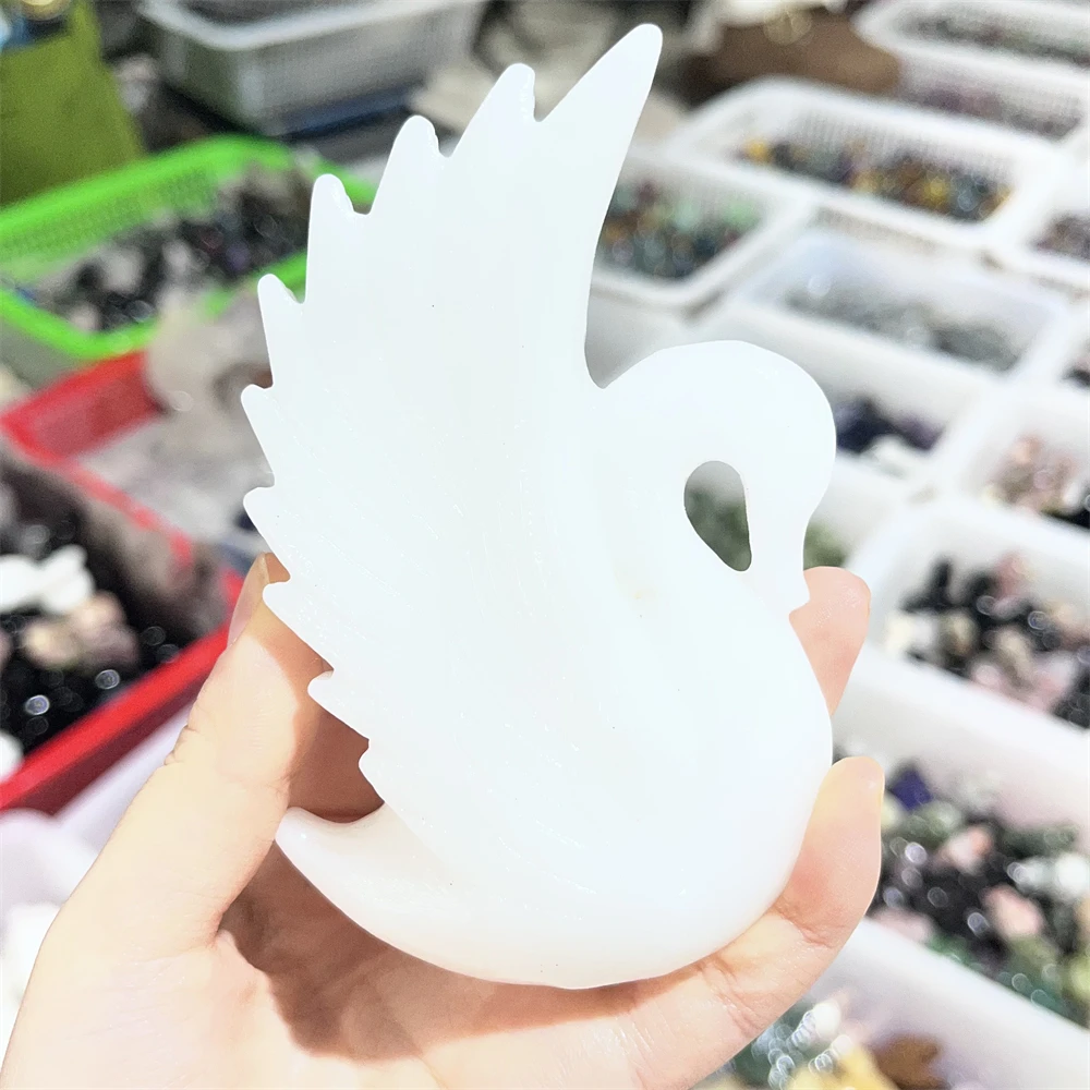 Natural White Marble Jade Swan Carving Animal Reiki Healing Fengshui Stone Decorative Room Holiday Crafts & Gift