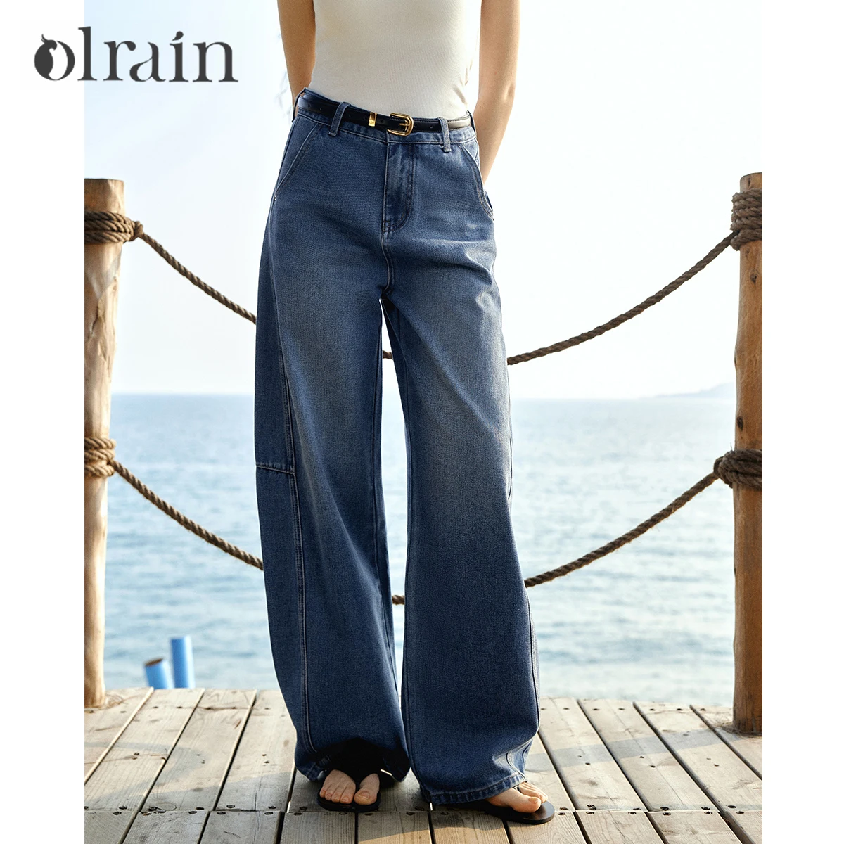 

OLrain Women's Denim Cotton Jeans Loose Wide Leg Curved Pants Floor Length Jeans Woman Trousers 2026 Spring Clothes O58CA002983