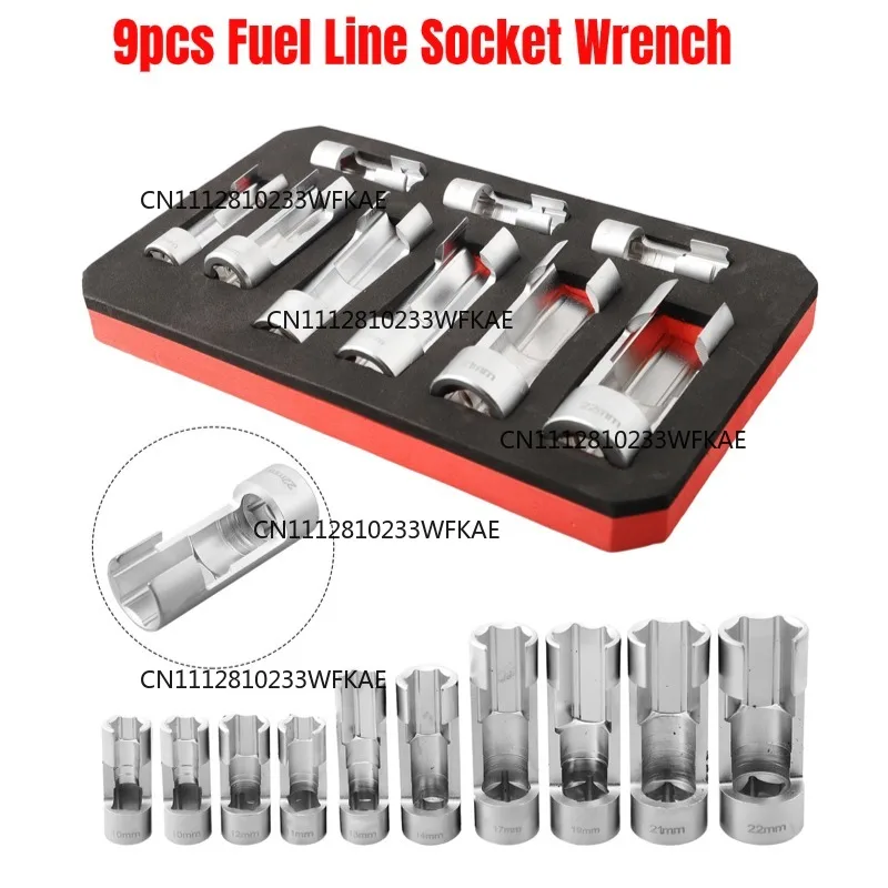 9x Fuel Line Socket Wrench 10-22mm 1/4 3/8 1/2Inch Diesel Injector Union Nut Socket For Pipe Connector Reoval Car Repairing-Tool
