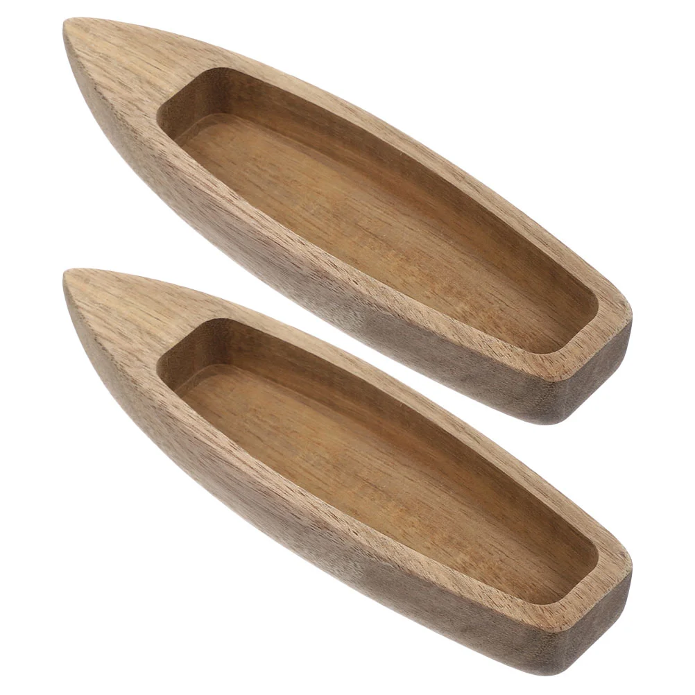 

2 Pcs Wooden Boat Tray Decor Home Tool Shaped Nautical Tabletop Crafts Ornament Office