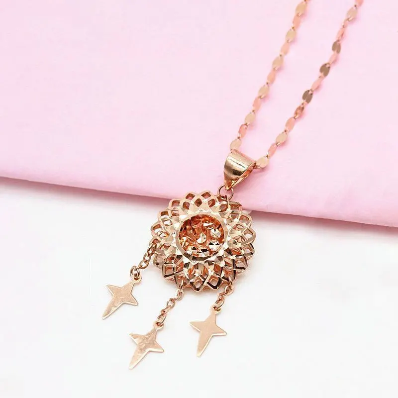 585 Purple Gold Dreamcatchers Pendant Plated 14K Rose Gold Star Tassel Clavicle Chain Sweet Light Luxury Necklace Women Jewelry