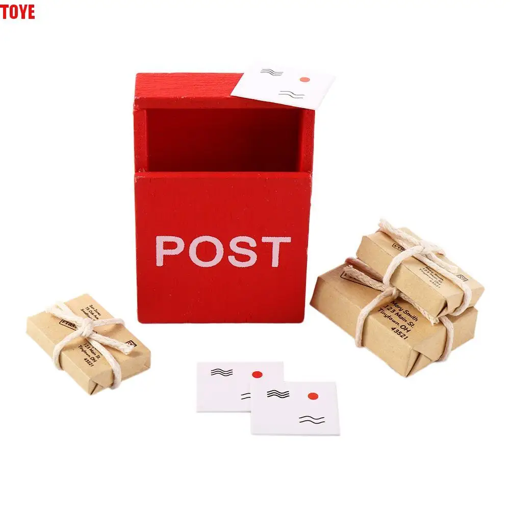 Pretend Play Toys Simulation Model Mini Mailbox Dollhouse Letter Box Simulation Furniture Toy With Mail Sack Postcard