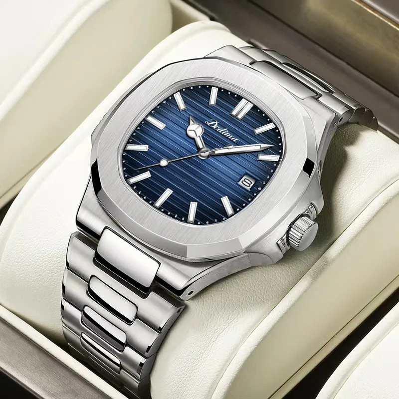 

New Fashion Square Men's Multifunctional Calendar Waterproof Luminous Steel Band Watch