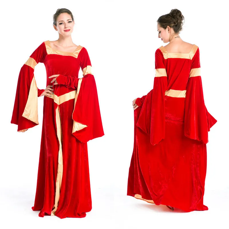 

European Court Costumes Halloween Game Costumes Big Red French Manor Hostess Dinner Dress Real Shot
