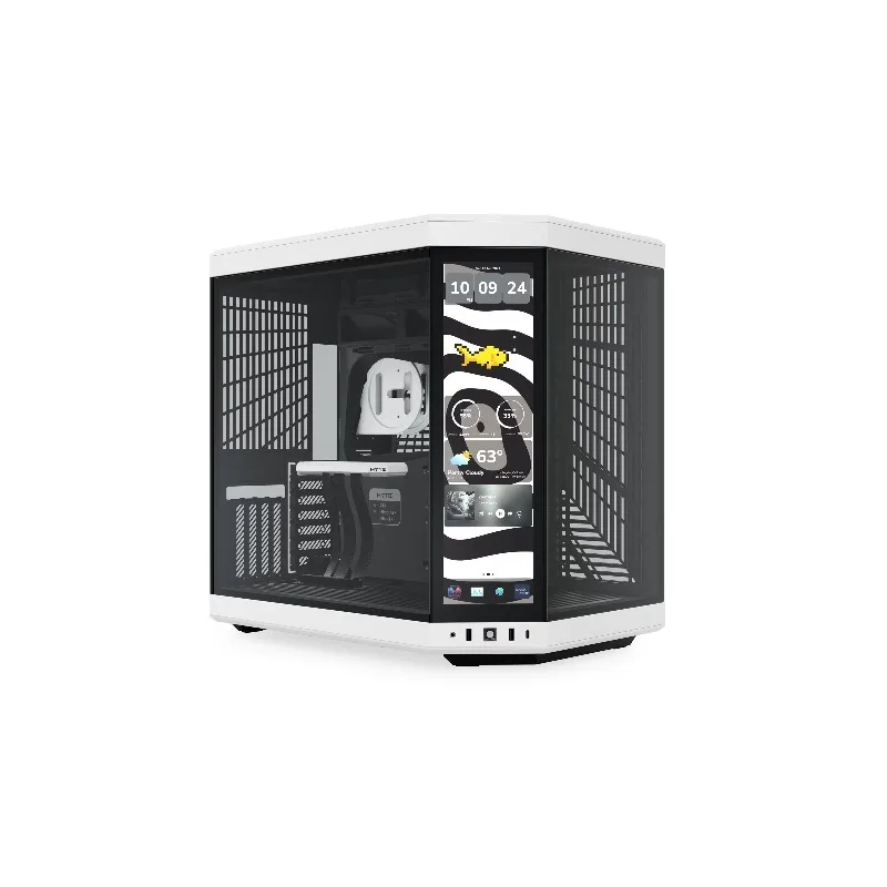 Dual Chamber Mid‑Tower ATX Gaming Case 14.9 Inch Integrated IPS Touchscreen Full White Computer Tower Casing