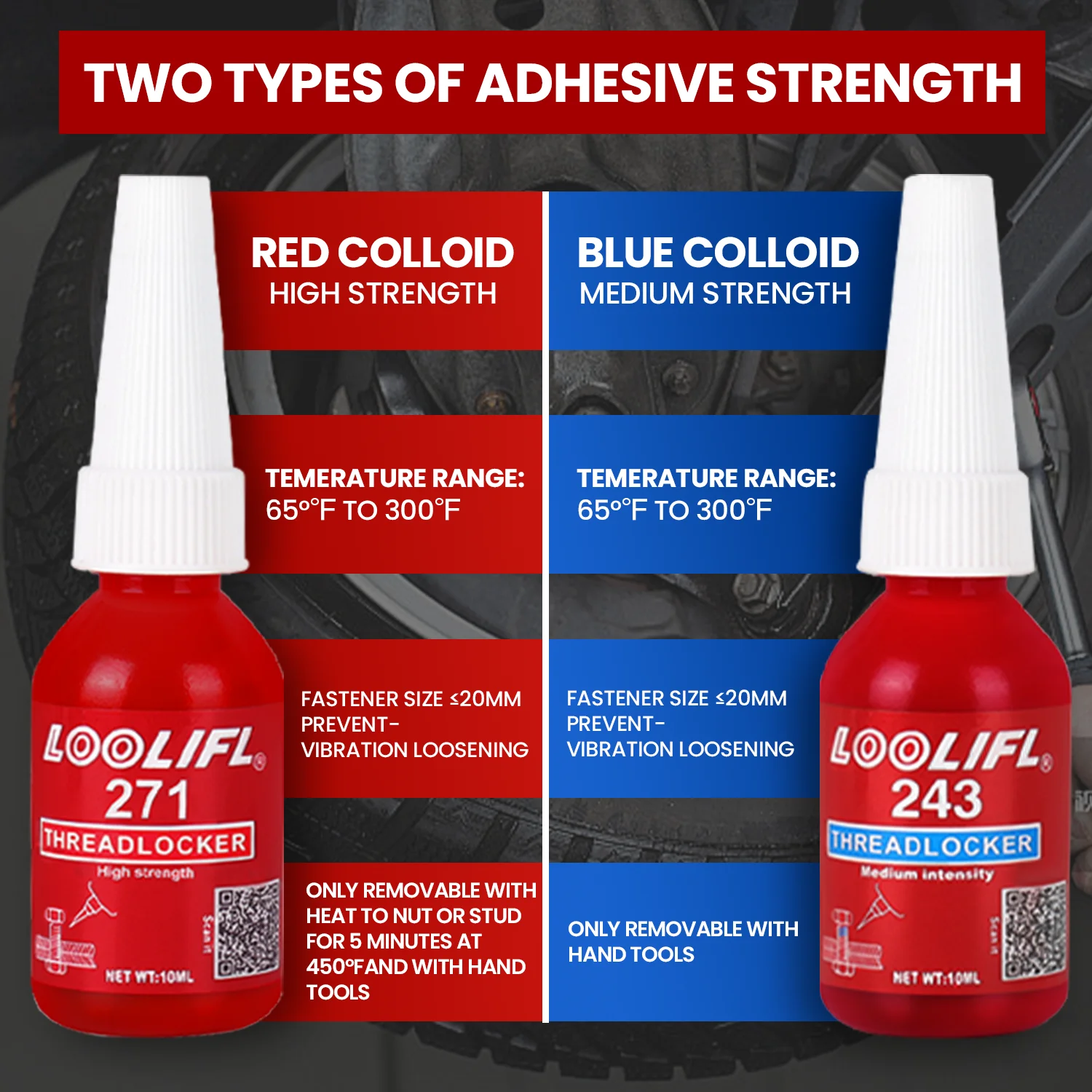 LOOLIFL 243, 271 adesivo per filettature, a media/alta resistenza,bloccante per filettature, adesivo anaerobico, per bulloni di riparazioni automobilistiche/macchine edili/macchine agricole per prevenire l'allentamento