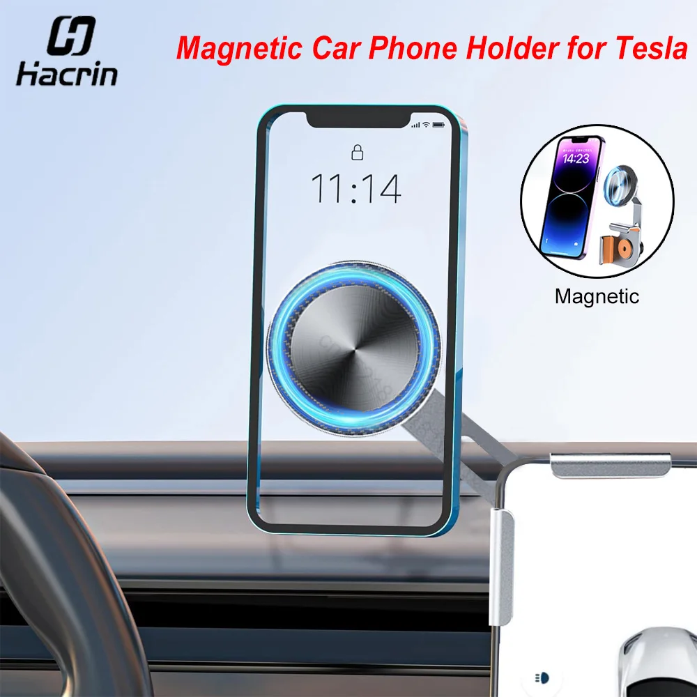 

Magnetic Car Phone Holder for Tesla Model 3 360°Rotatable Height Adjustable Tesla Phone Stand for iPhone 16 15 14 13 12