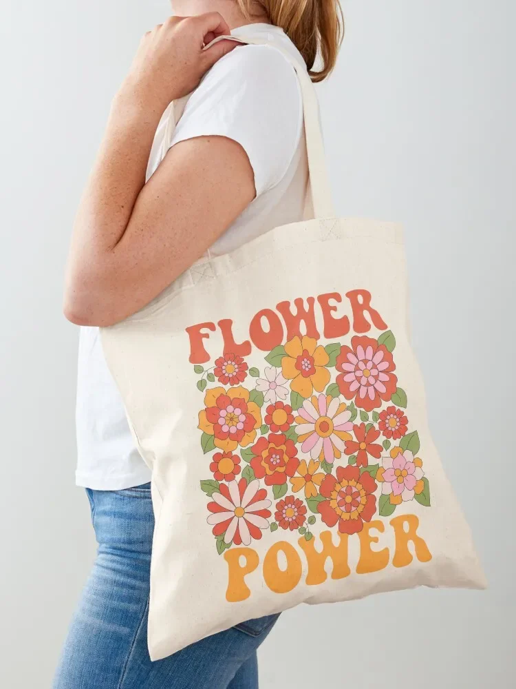 Flower power retro wavey tee shirt print Tote Bag large tote bag women bag