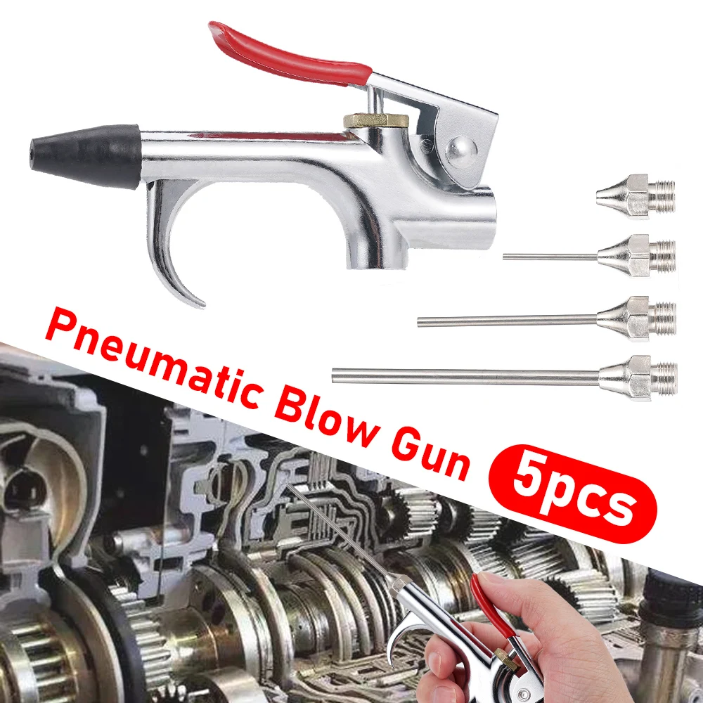 Air Compressor Blow Gun Metal Tool Air Inlet Kit Spray Blower Inflatable Nozzle Pneumatic Tool Dust Cleaning Tool Kit 5Pcs/set