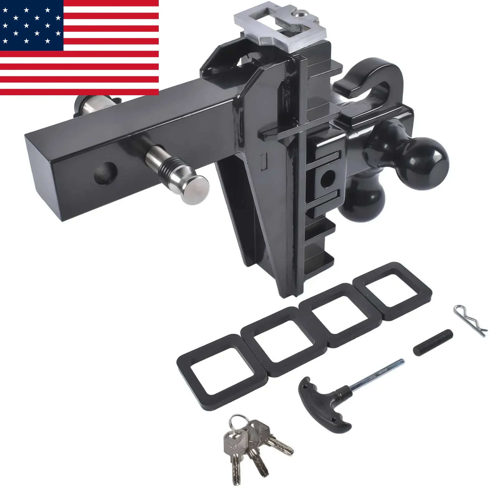 AP03 Trailer Hitch with Hook,Tri-Ball Drop Hitch,Fits 2-Inch Receiver, 6 Inch Drop Hitch, 17000 LBS GTW-Class 3 Tow Hitch