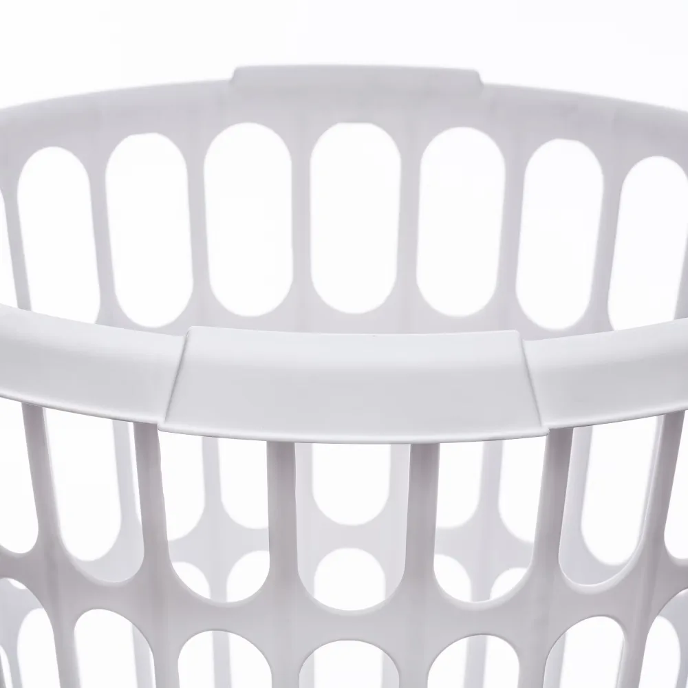 8 Pack White Plastic Round Laundry Basket Storage Hamper with Handles for Home Organization view 5