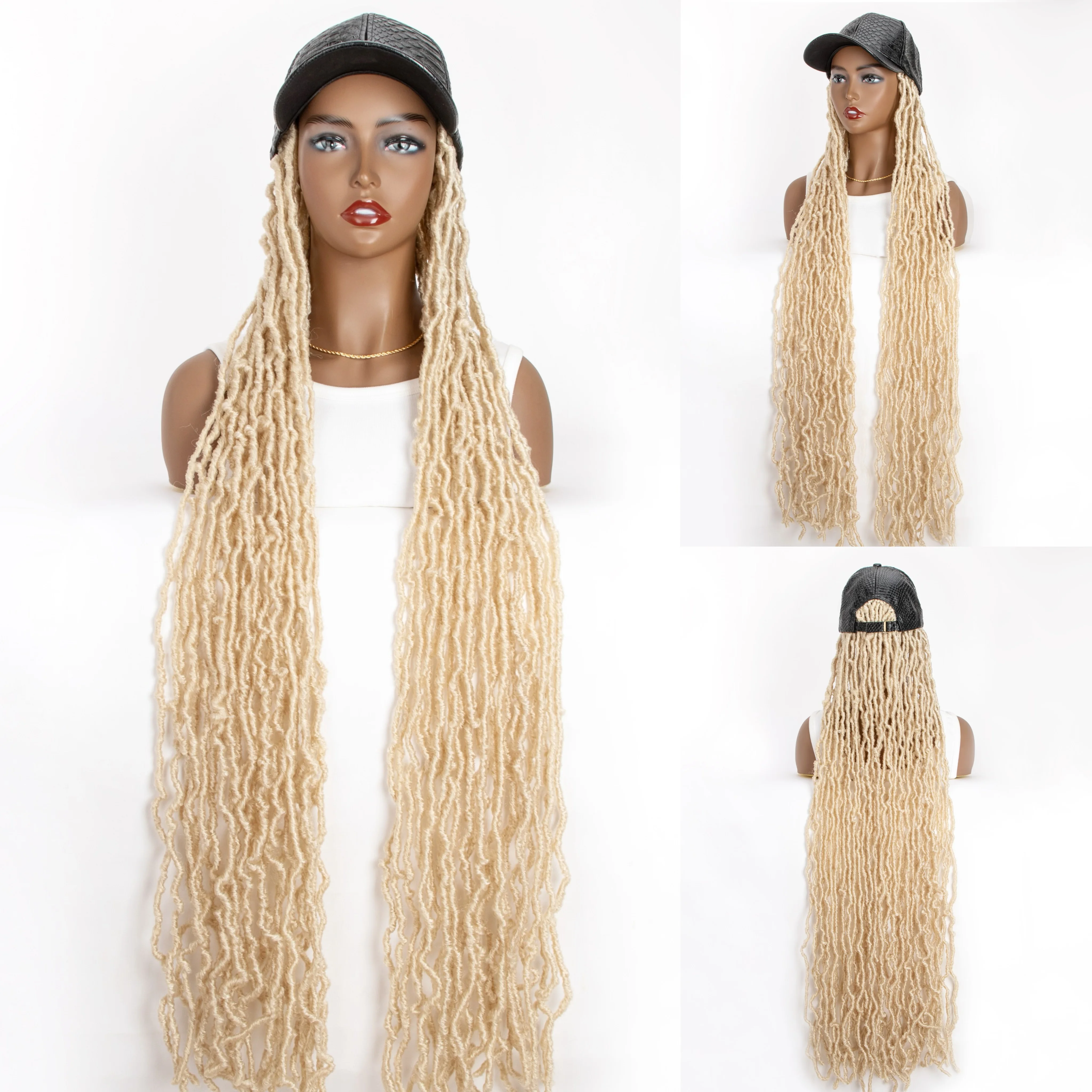 WIGERA Synthetic Honey Blond Extra Long Soft Nu Faux Locs Braided Baseball Cap Wig Braids Wig Hair Extensions With Hat For Women