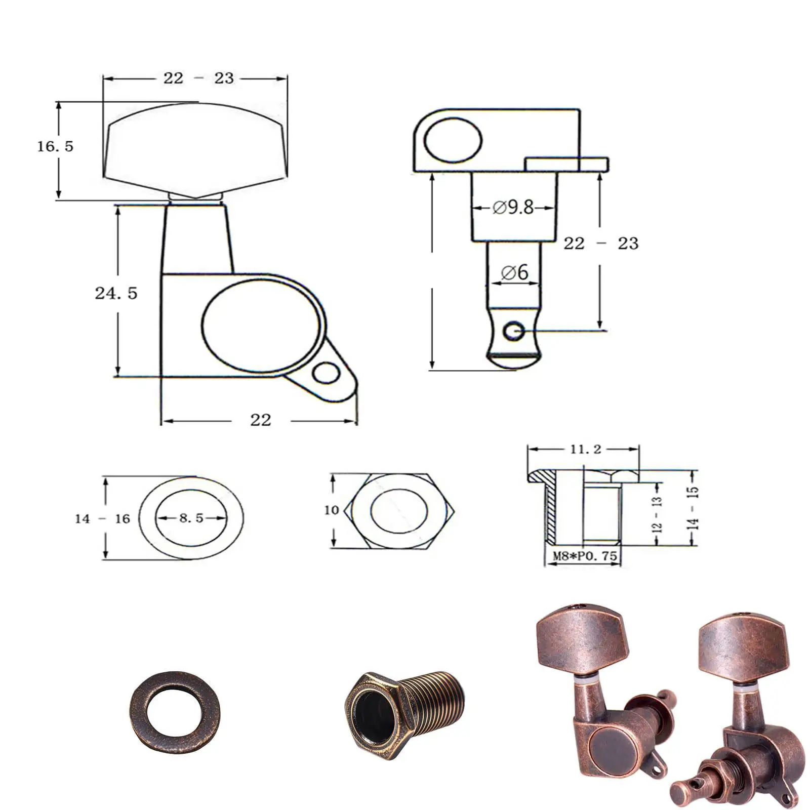 6Pcs Guitar Tuning Pegs Upgrade Direct Replace,High Performance 3L+3R Portable Sturdy Bronze Guitar Parts Accessories