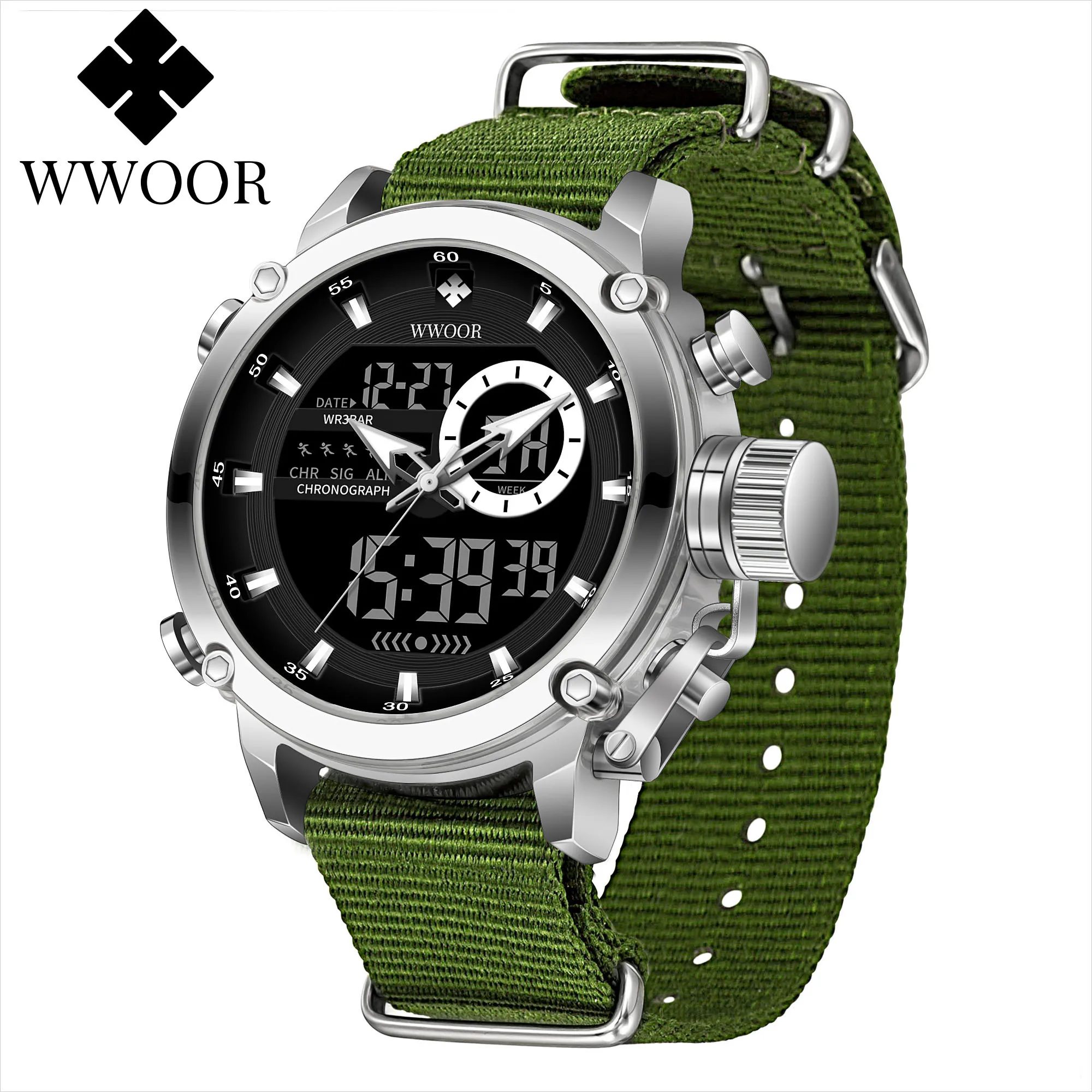 

WWOOR New Watch for Men Luxury Big Dual Display Men's Watches Military Sport Waterproof Watch LED Quartz Chronograph Male Clock