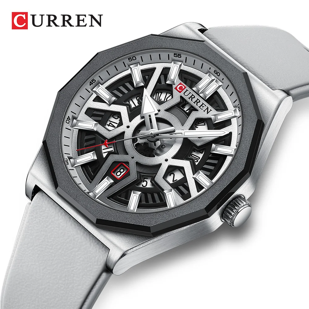 Curren Fashion Design Polshorloges Voor Heren Casual Siliconen Bandjes Quartz Auto Date Horloge Met Lichtgevende Handen 8437