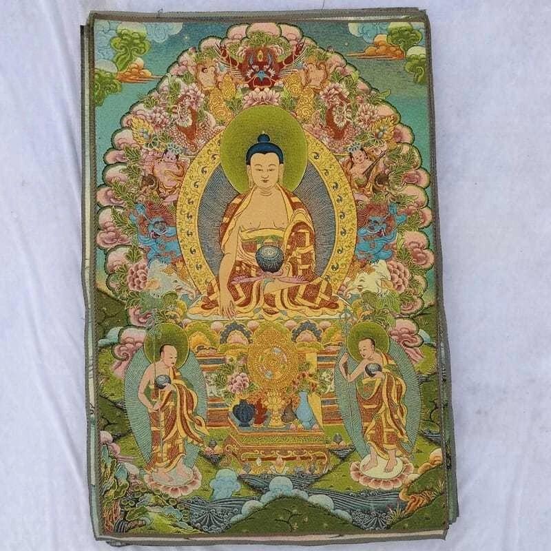Tibet Tibetan Cloth Silk Flower medicine buddha Thangka Tangka Embroidery Painting Embroidery Hanging Pictures