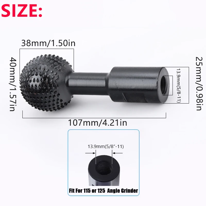 1pc 5/8-11 Woodcarving Groove Knife Angle Grinder Spherical Grinding Head Accessories Pit Planing File Head Spherical File