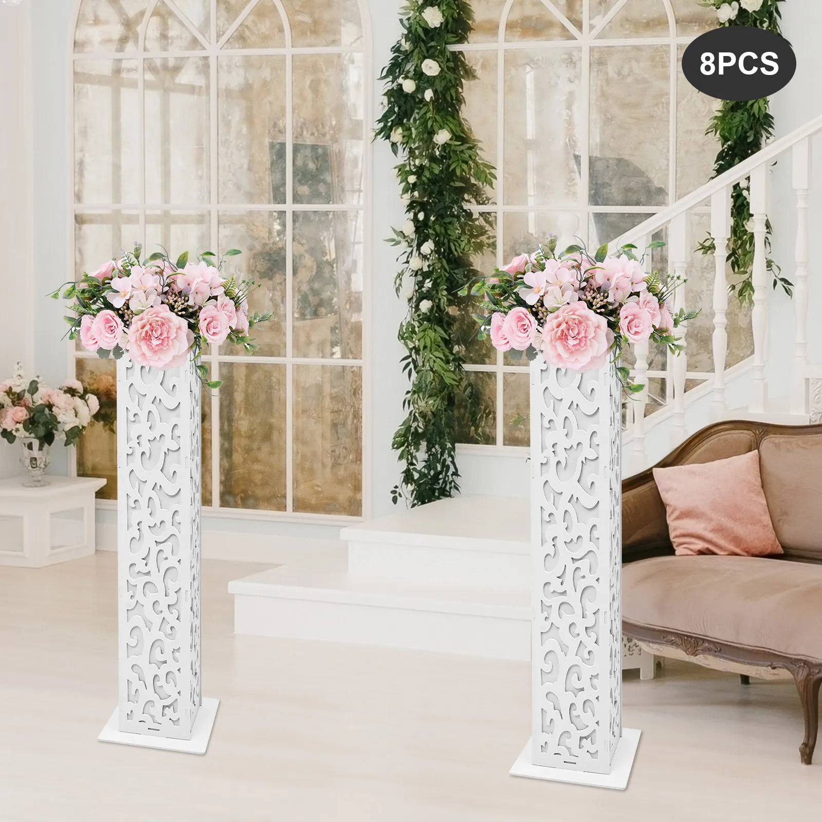 

8 шт., белая полая рамка из ПВХ для свадебного стиля, направляющая для банкета, высокая несущая декоративная цветочная основа