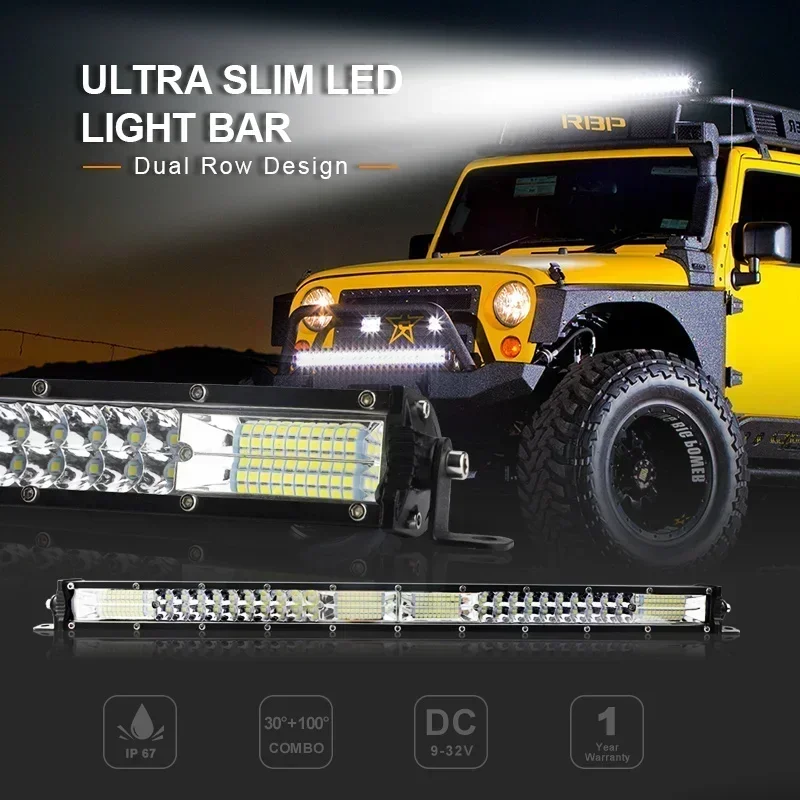 Slim 12D led light bar 20inch 10inch Spot Flood Combo Beam led bar For SUV 4X4 Off Road LED Work Lamp 12V 24V Auto Driving Light