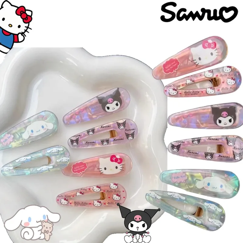 

Fashion Trend 2pcs Sanrio Girls Hairpin Anime Helloes Kittys Kuromi Cinnamonroll Laser Hair Clip Kawaii Birthday Gift for Friend