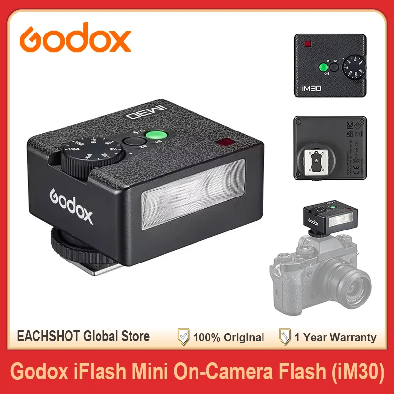 Godox iM30 Mini Camera Flash Pocket Flash CCT 6500K±200K 7 Power Levels (1/64~1/1) for Canon Fuji Sony Nikon Cameras