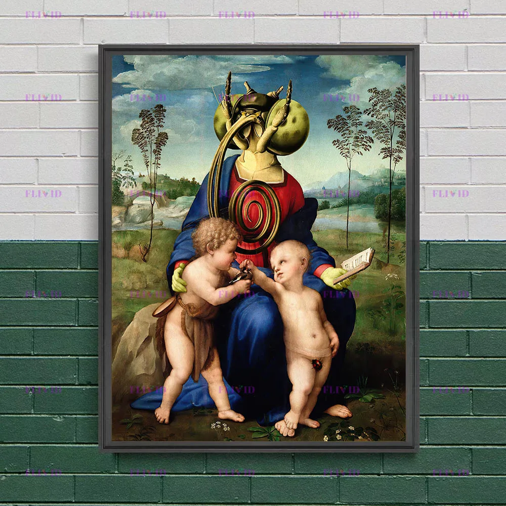 Surreal Religious Collage Canvas Painting, Gothic Occult Hybrid Creature Wall Art,Occult Hybrid Creature Poster Print Home Decor