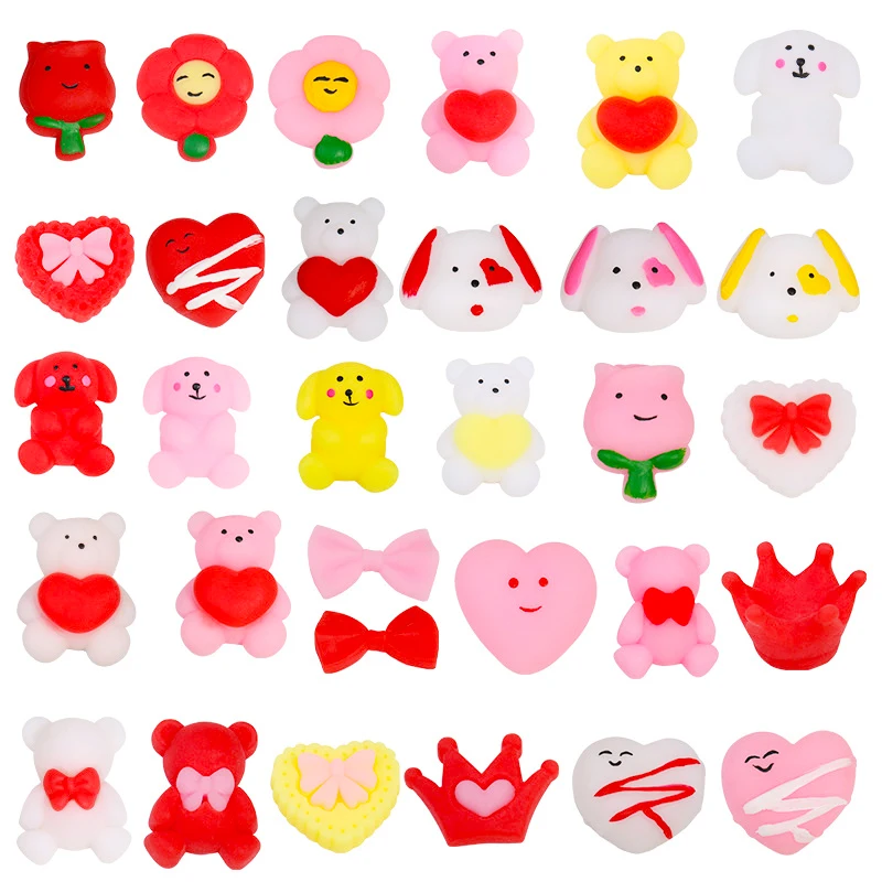 10pcs Cute Animal Soft Adhesive Squeezing Toys for Kids Release and Decompression Props Rose Love Tuanzi Valentine's Day Gift