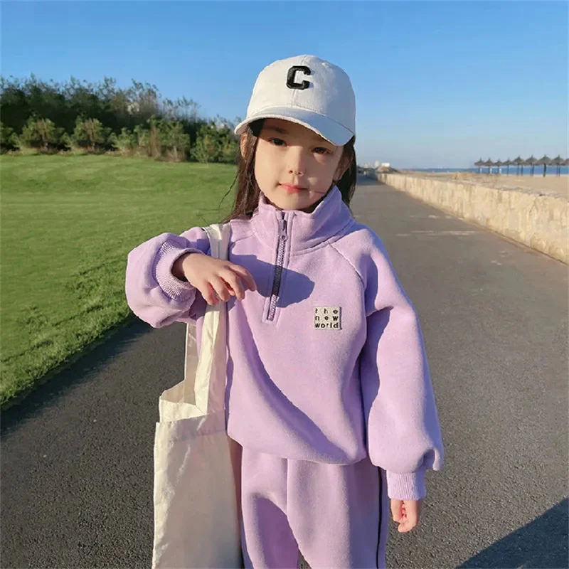 Girls Sweatshirts +Pants Kids Suits 2PCS/Set 2023 Violet Spring Autumn Cotton Teenagers Tracksuit Children Clothing