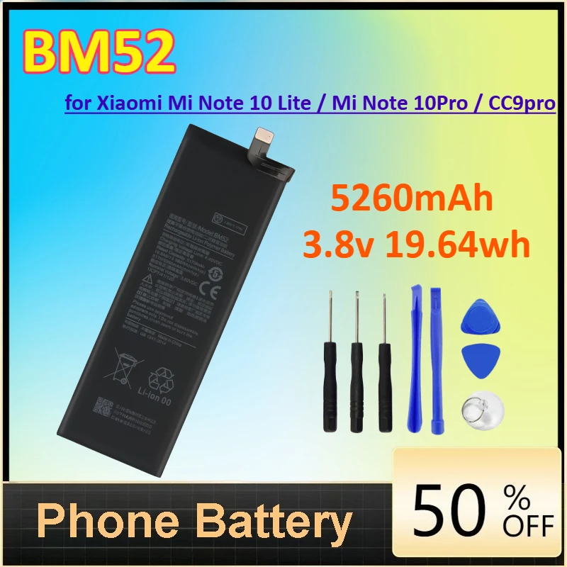 

BM52 5260mAh 3.8v 19.64wh Battery for Xiaomi Mi Note 10 Lite / Mi Note 10Pro / CC9pro Phone Batteries+Tools