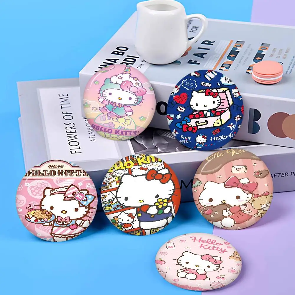 Cute Cat H-Hello Cartoon K-KittyS 58mm Cute Anime Figure Icon Badge Handmade Tinplate Brooch For Backpack Clothes Chest Ornament