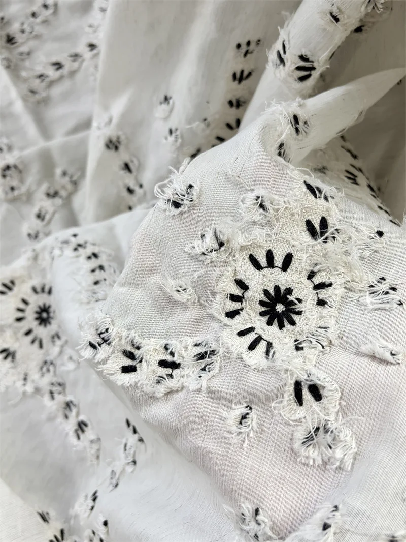 3D embroidered cotton-linen fabric,for fashion designers,dresses,shirts,women's clothing,and DIY sewing projects