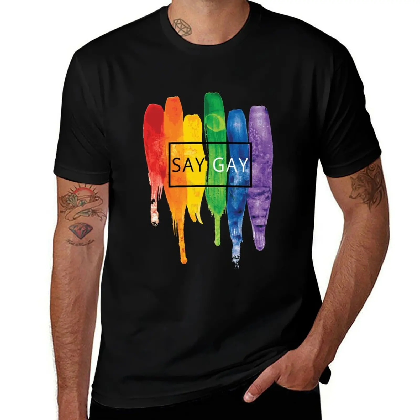 Say Gay Rainbow T-Shirt Casual Loose Fit Summer Tee Shirt