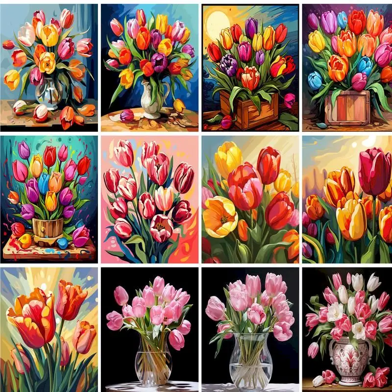 

GATYZTORY Frame DIY Painting By Numbers Colorful Flower Acrylic Paint By Number Handpainted Kits For Home Decor Calligraphy Pain