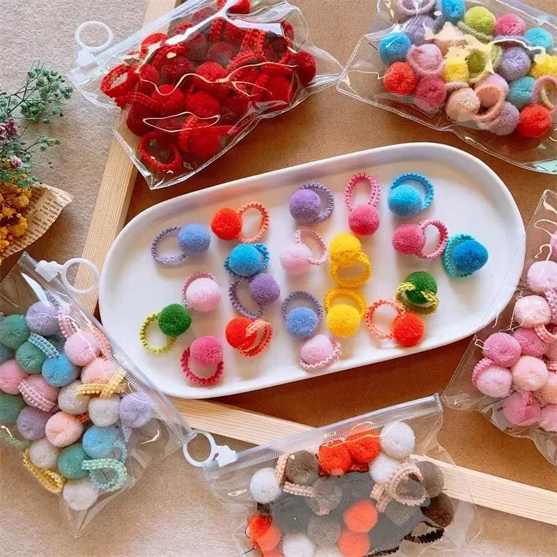 20 stücke Mädchen Bunte Plüsch Ball Elastische Haarbänder Kinder Haar Seile Krawatten Pferdeschwanz Gummibänder Headwear Haar Zubehör Geschenk – Detail 4