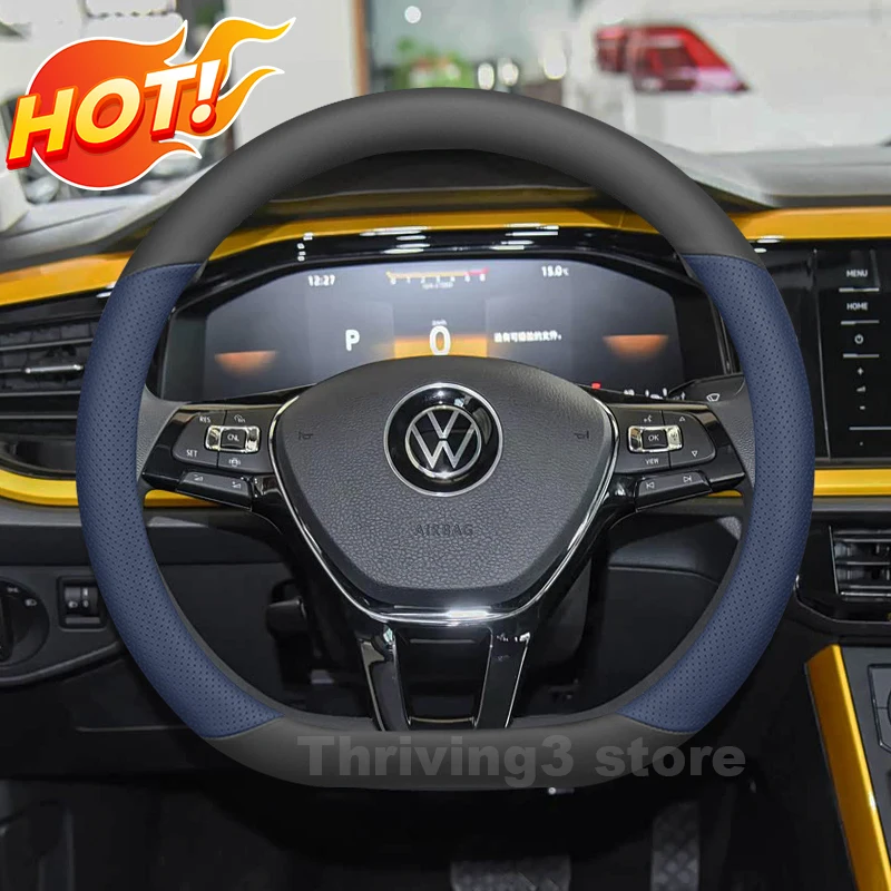 

Leather Car Steering Wheel Cover For Volkswagen POLO T-cross T-ROC GOLF Taos Tiguan Passat ID.3 ID.4 ID.5 ID.7 Auto Accessories