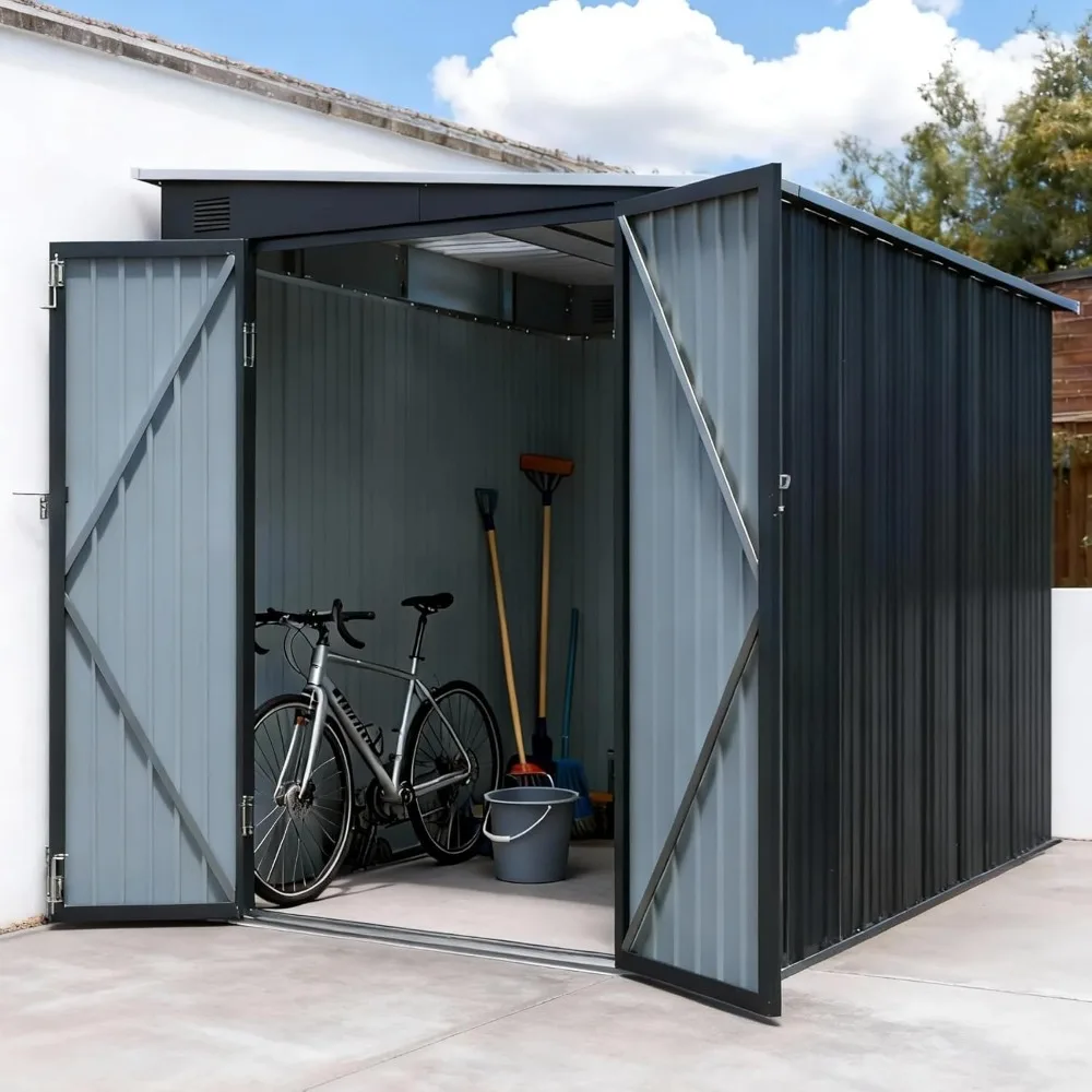 

6x8 FT Lean to Shed with Lockable Double Doors, Metal Outdoor Storage Shed with Free PC Light Board, Customized