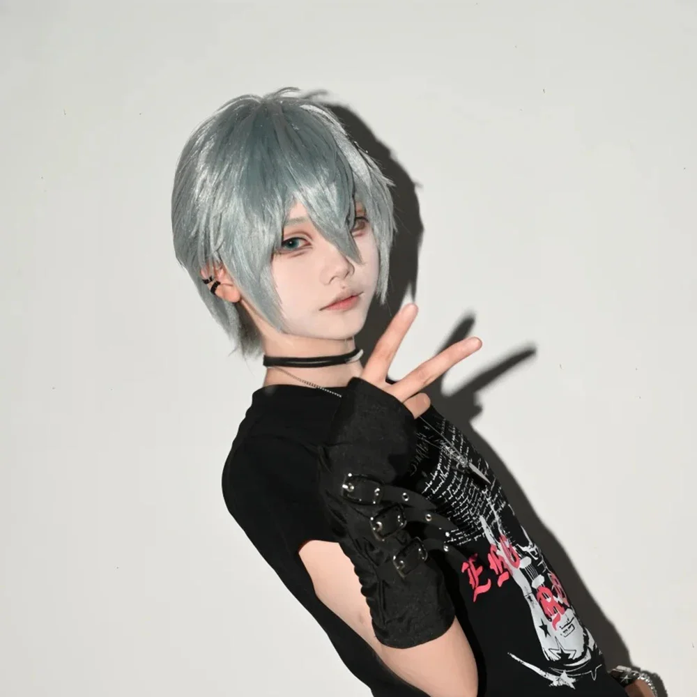 アニメエイリアンステージティルコスプレウィッグ男性女性シオングレーショートヘア耐熱合成かつらハロウィンパーティー小道具