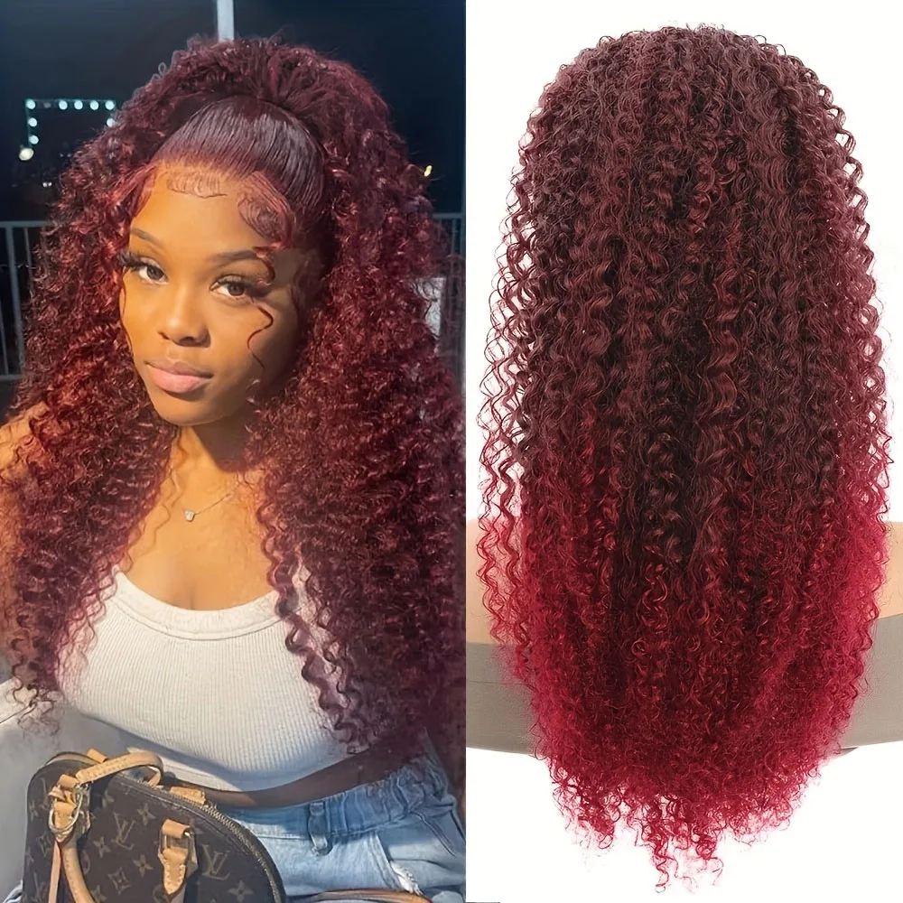 99J Burgundy Afro Curly Hair Pony Tail Drawstring Ponytail 100% Brazilian Remy Human Hair Ponytail Extensions For Womenr