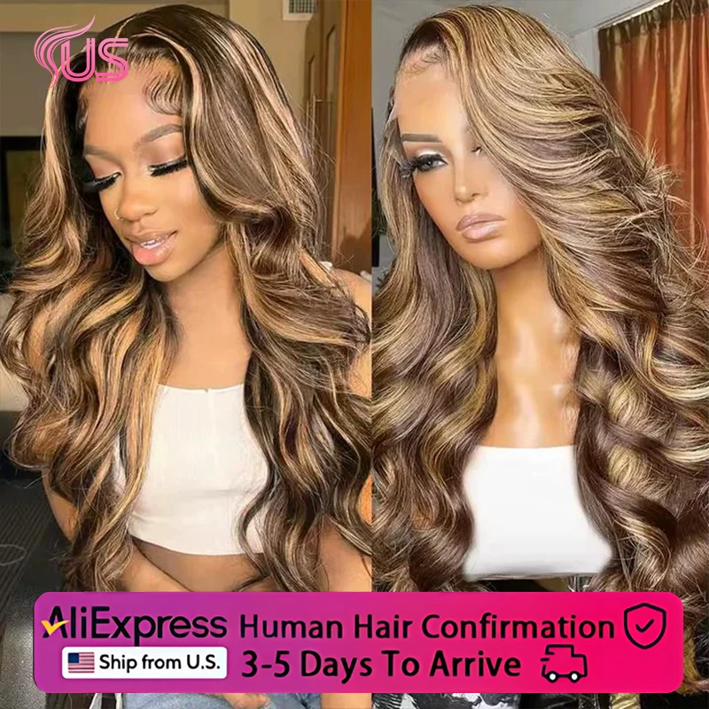 

Выделите парик 100% человеческие волосы Ombre Коричневый парик фронтальной части шнурка Бразильские отбеленные парики Женский медовый блондин Объемная волна Парик фронта шнурка