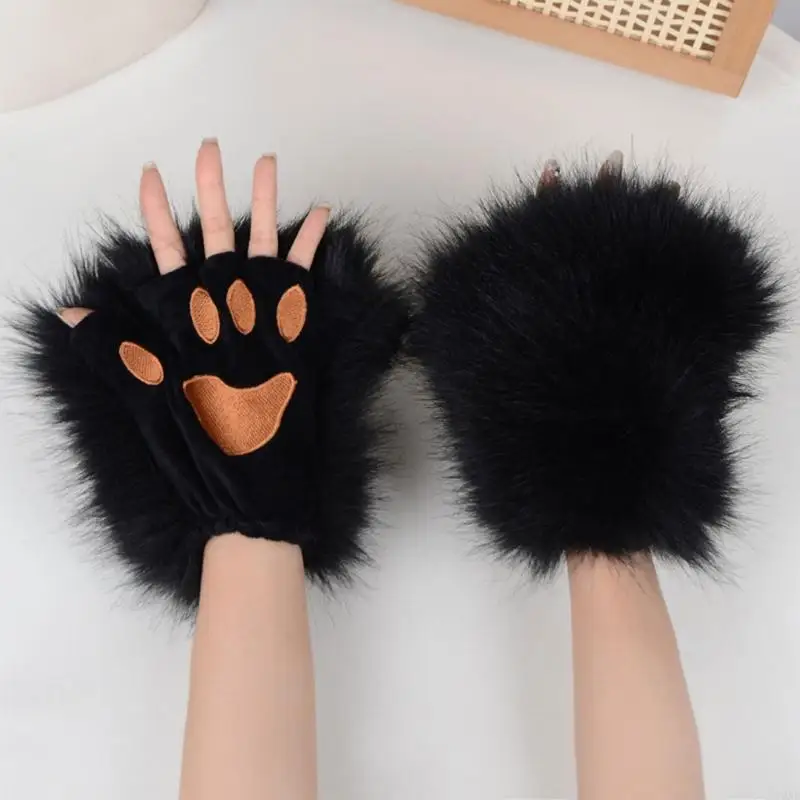 

Y3NE Oversized Soft Animal Furry Mittens Neutral Tones Adjustable Fit Costume Accessory Gift