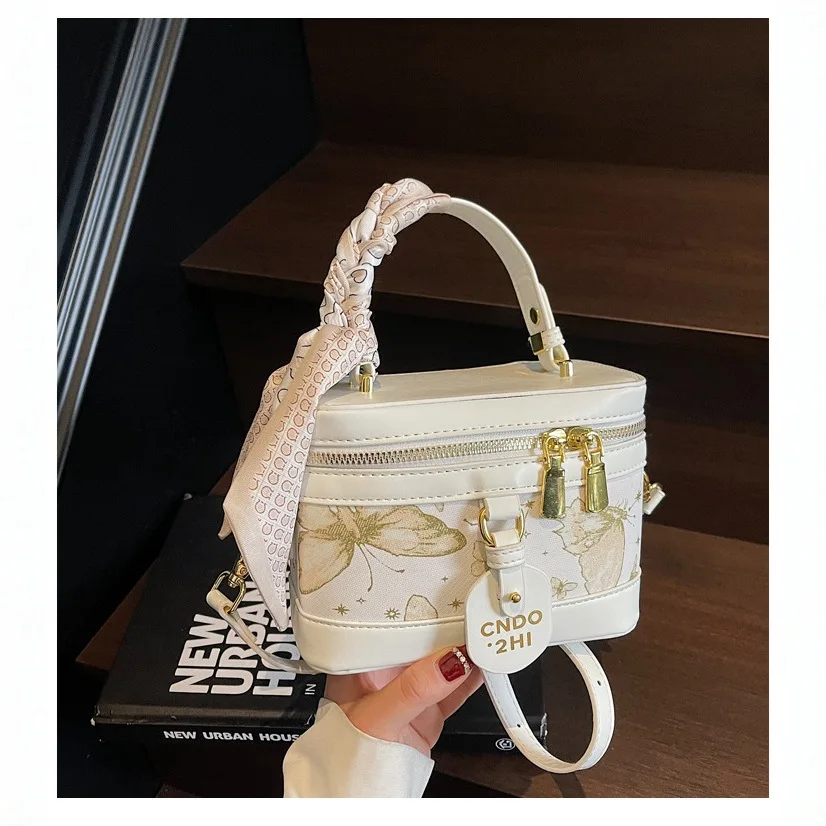 

‌2025 Spring Summer New Niche Floral Print Mini Square Crossbody Bag Basket Style Shoulder Handbag, Fashion Versatile Women