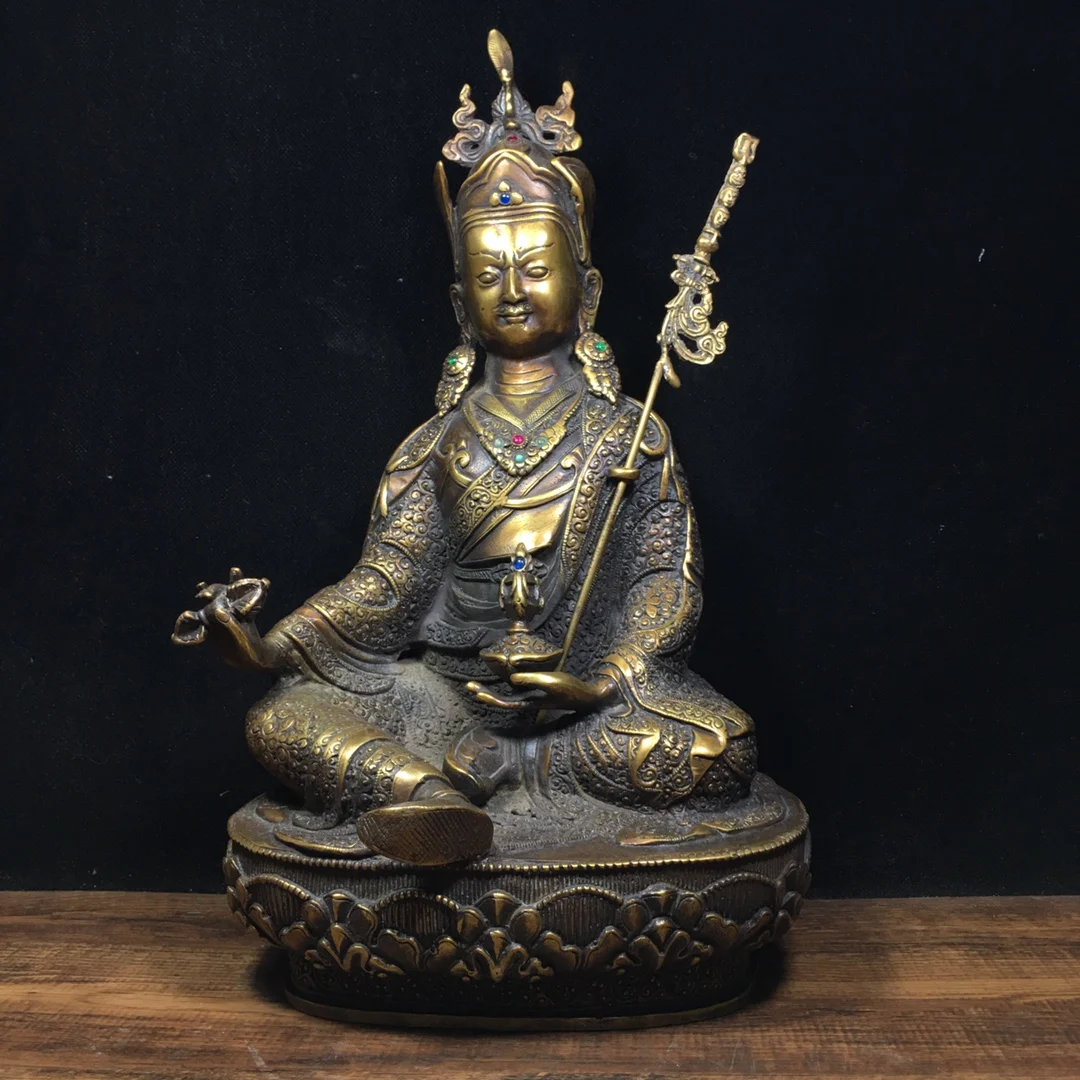 Master of Pure Copper Inlaid with Duobao Padmasambhava Guru Rinpoche 20 cm long, 15 cm wide, and 35 CM high