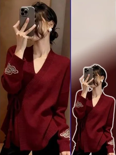 

Женский вязаный свитер больших размеров, новинка весны, повседневный, комфортный, во французском стиле, свободного кроя, с длинными рукавами, V-образным вырезом, дышащий