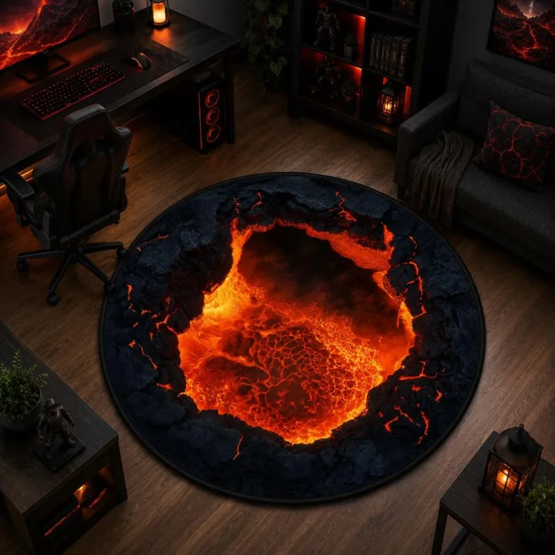 2D Optical Illusion Vortex Round Rug Stone Well Hole Spiral Print Floor Mat Cool Visual Trap Home Decor Carpet for Living Room