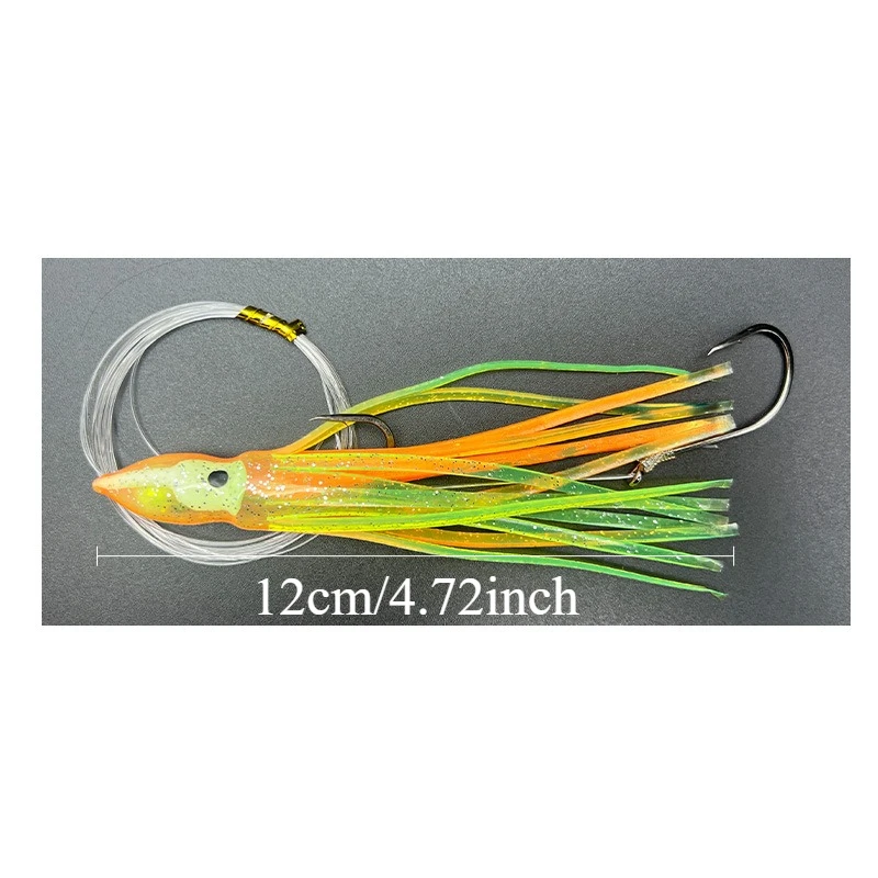 2Pcs Pre‑Rigged Octopus Skirt Lure Soft Silicone Squid Bait With Hook Leader Line Lifelike Saltwater Trolling Sea Fishing Bait - view 4